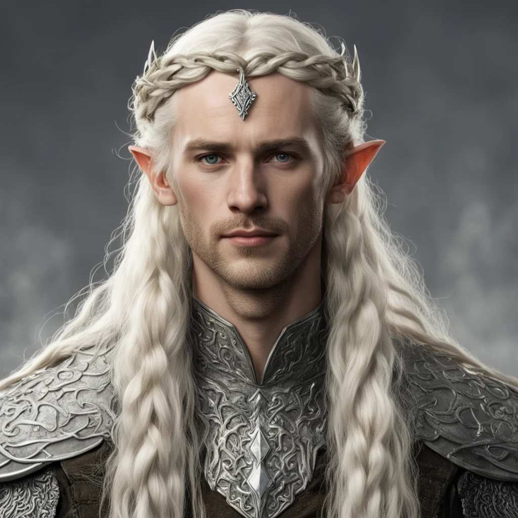 tolkien king amdir with blond hair and braids wearing small silver serpentine elvish circlet with large center diamond amazing awesome portrait 2