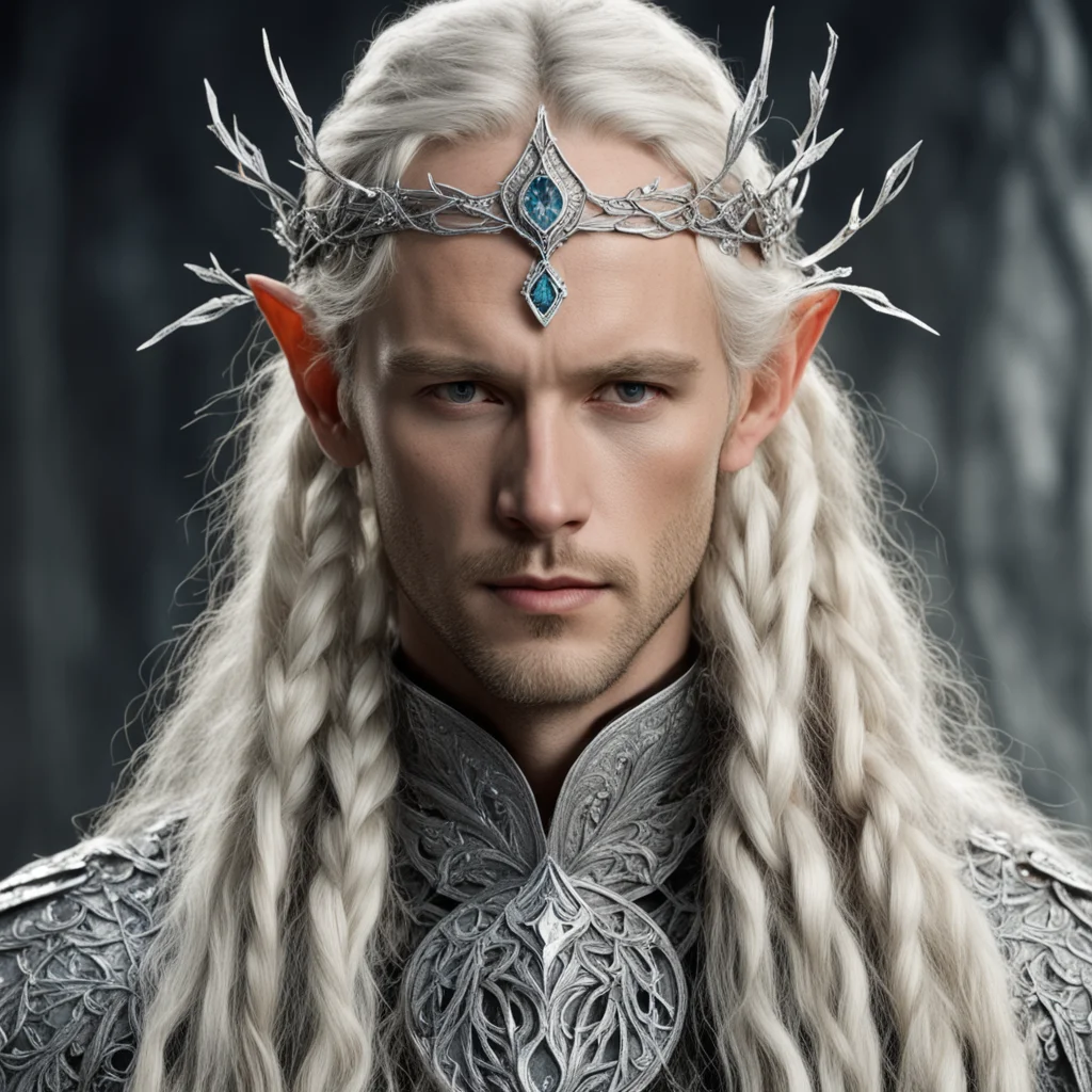 tolkien king amdir with blond hair and braids with silver twigs encrusted with diamonds to form a silver sindarin elvish circlet with large center diamond  good looking trending fantastic 1