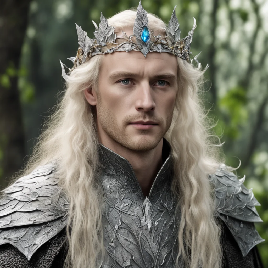 tolkien king amdir with blond hair wearing silver beech leaf elven circlet with diamonds