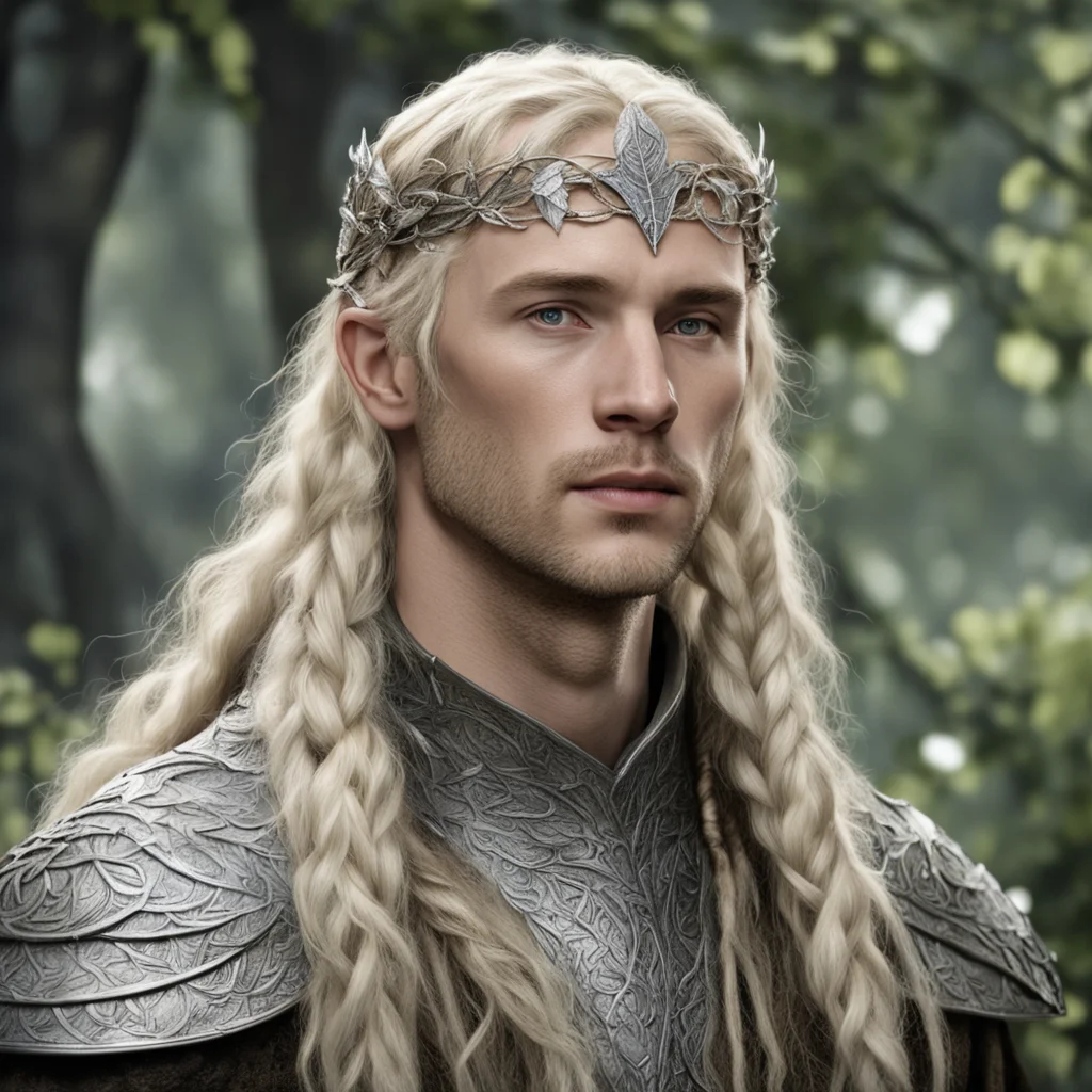 tolkien king amdir with blond hair with braids wearing silver beech leaf elvish circlet with diamonds confident engaging wow artstation art 3