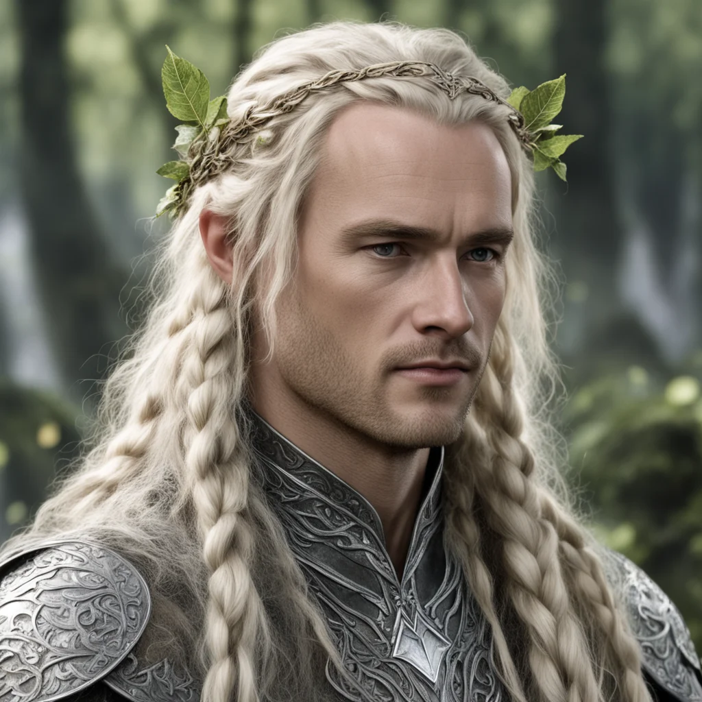 tolkien king amdir with blond hair with braids wearing silver beech leaf elvish circlet with diamonds good looking trending fantastic 1