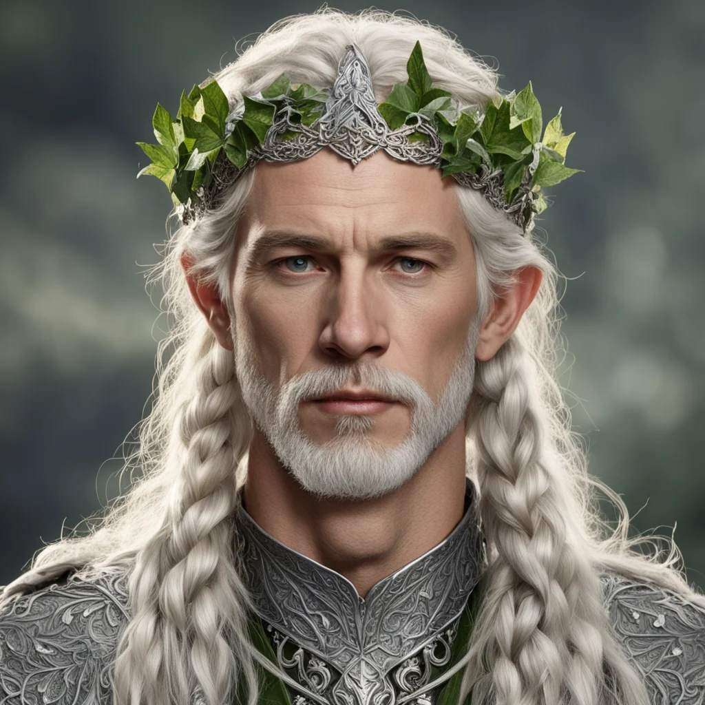 tolkien king amdir with blond hair with braids wearing silver elven circlet composed of silver ivy leaves with diamonds confident engaging wow artstation art 3