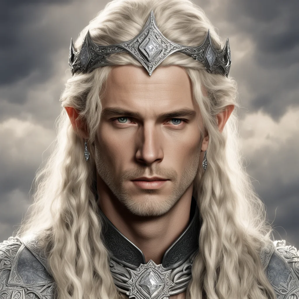 tolkien king amdir with blond hair with braids wearing silver elven circlet with diamonds amazing awesome portrait 2