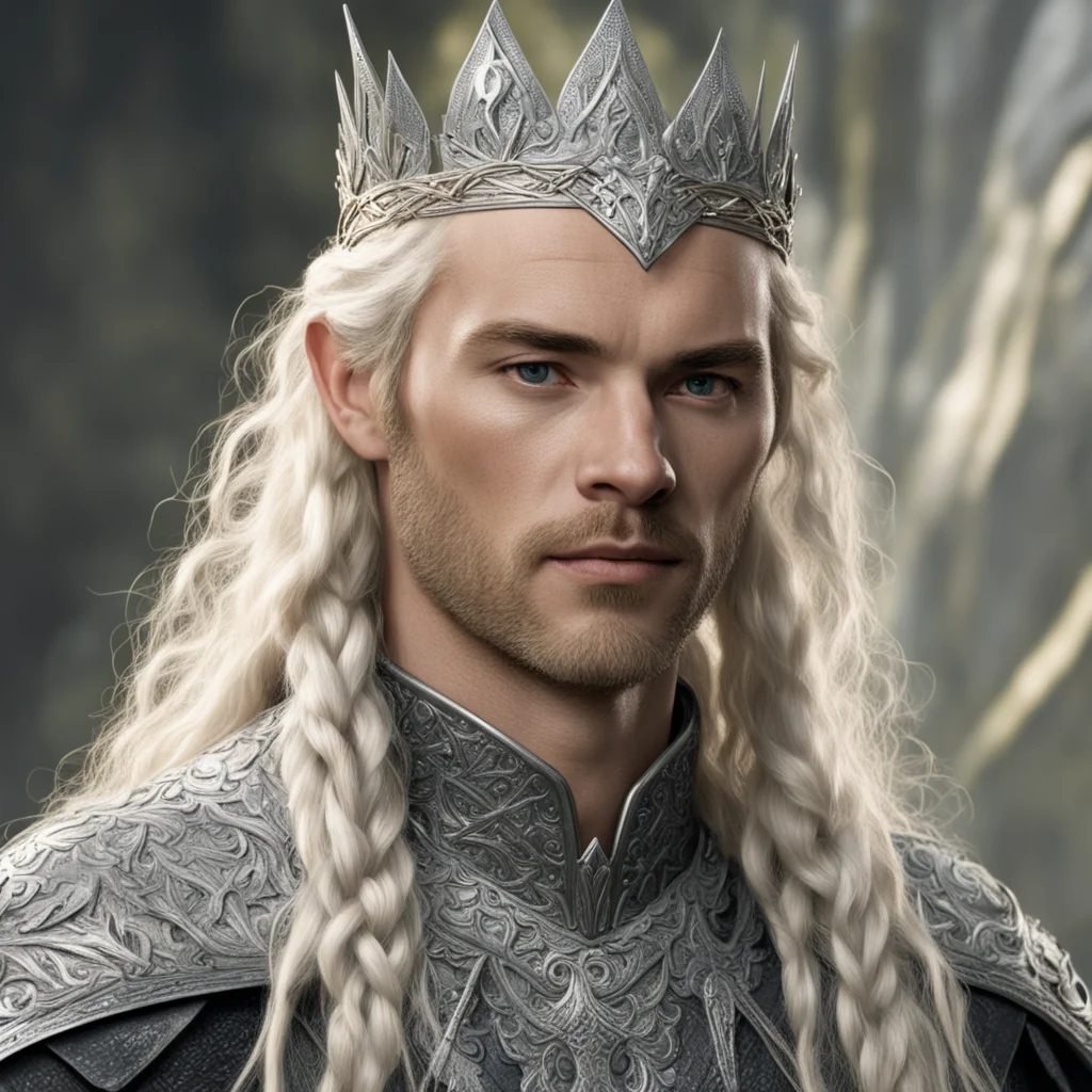 aitolkien king amdir with blond hair with braids wearing silver elven circlet with diamonds confident engaging wow artstation art 3