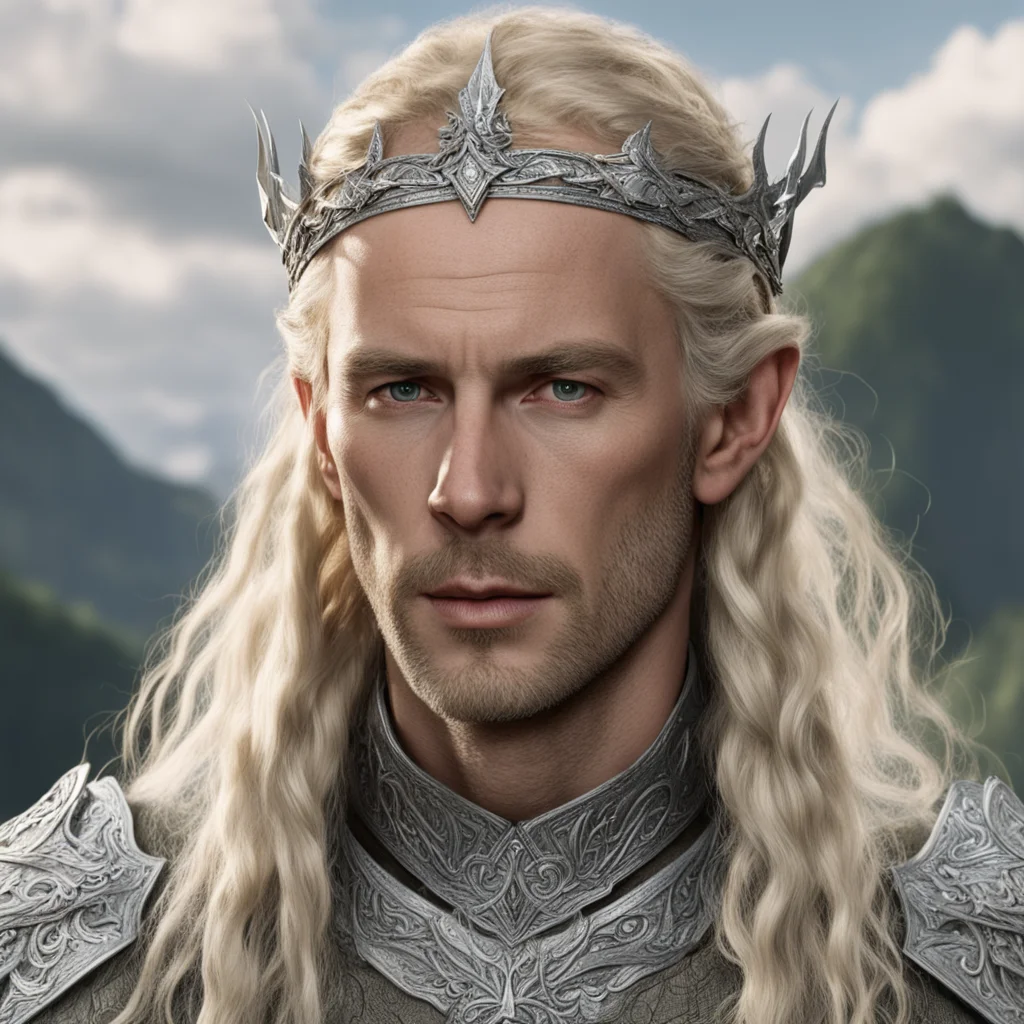 tolkien king amdir with blond hair with braids wearing silver elven circlet with diamonds