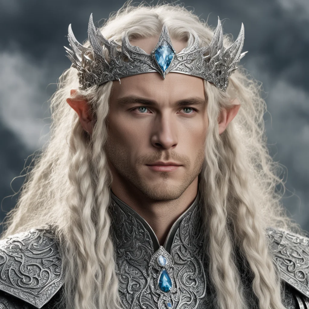tolkien king amdir with blond hair with braids wearing silver fiery dragon silver elvish circlet encrusted with diamonds with large center diamond confident engaging wow artstation art 3