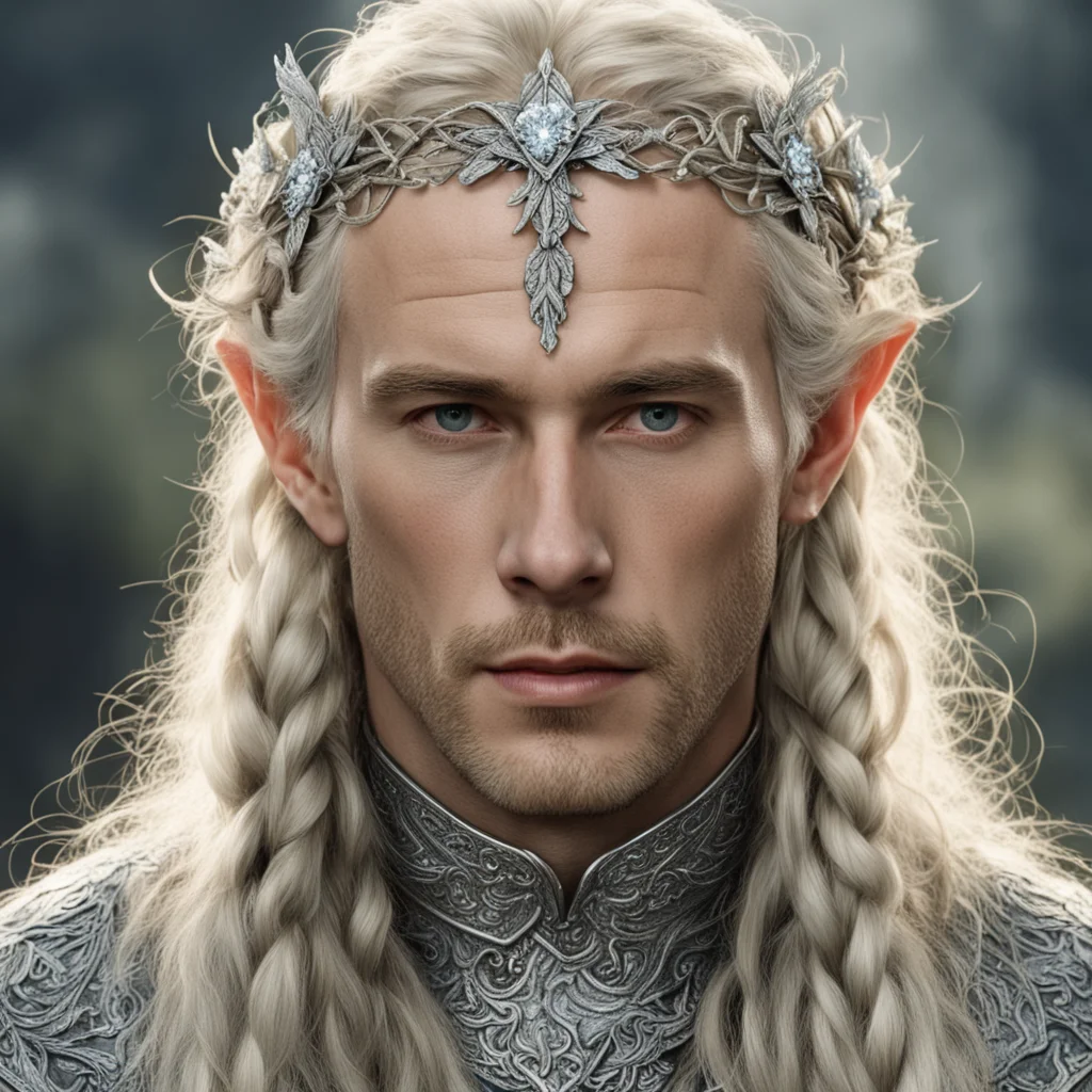 tolkien king amdir with blond hair with braids wearing silver flower elvish circlet encrusted with diamonds amazing awesome portrait 2