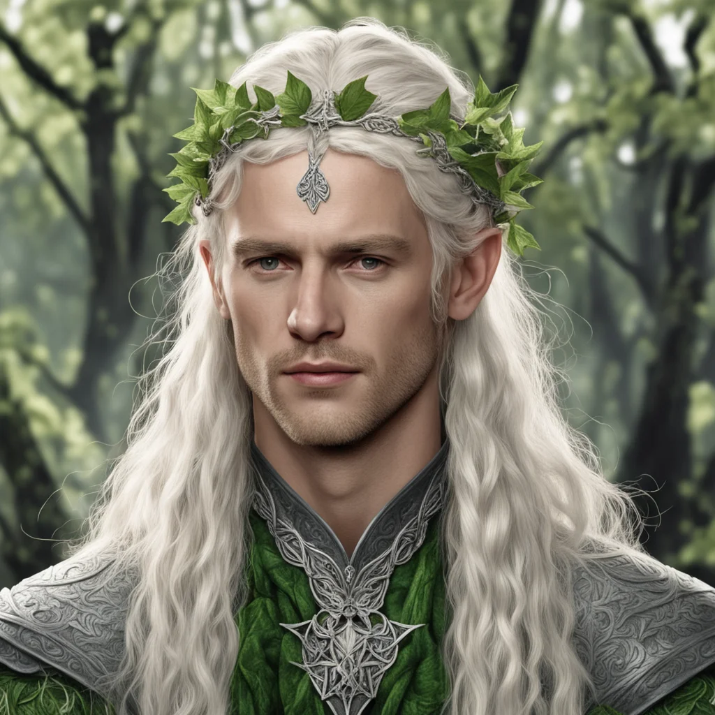 tolkien king amdir with blond hair with braids wearing silver ivy leaves intertwined elven circlet with diamonds amazing awesome portrait 2
