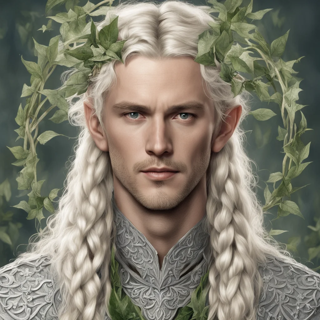tolkien king amdir with blond hair with braids wearing silver ivy leaves intertwined elven circlet with diamonds confident engaging wow artstation art 3