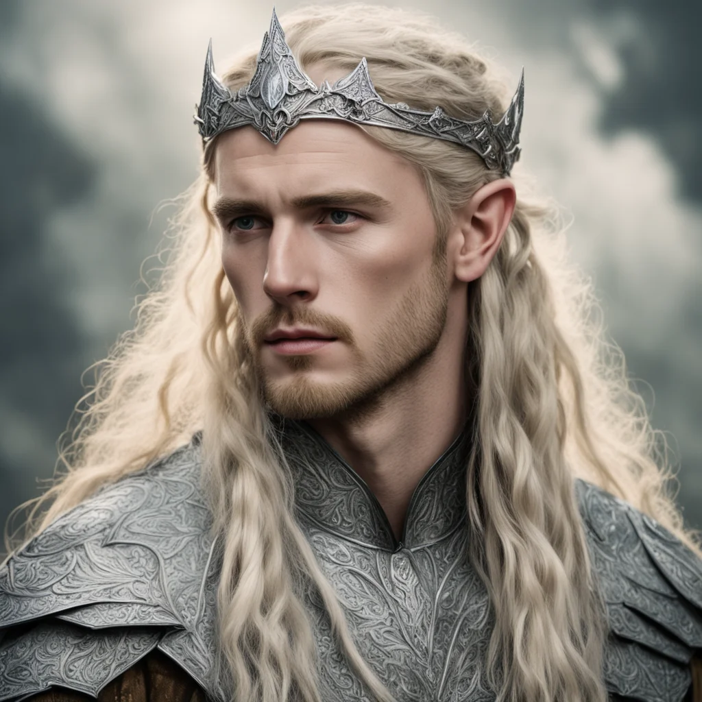 tolkien king amdir with blond hair with braids wearing silver leaf elven circlet with diamonds with elven hair pins with diamonds amazing awesome portrait 2