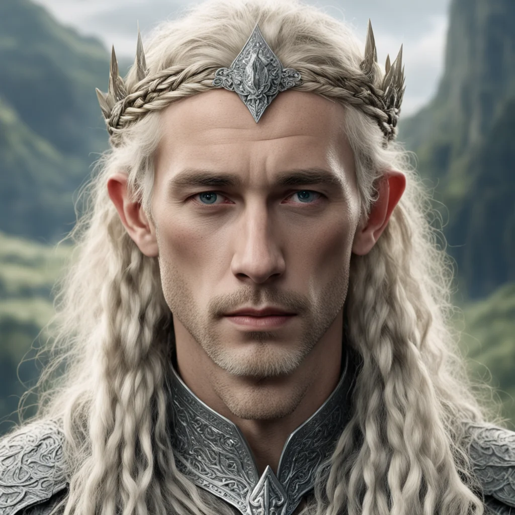 tolkien king amdir with blond hair with braids wearing silver serpentine elvish circlet encrusted with diamonds amazing awesome portrait 2