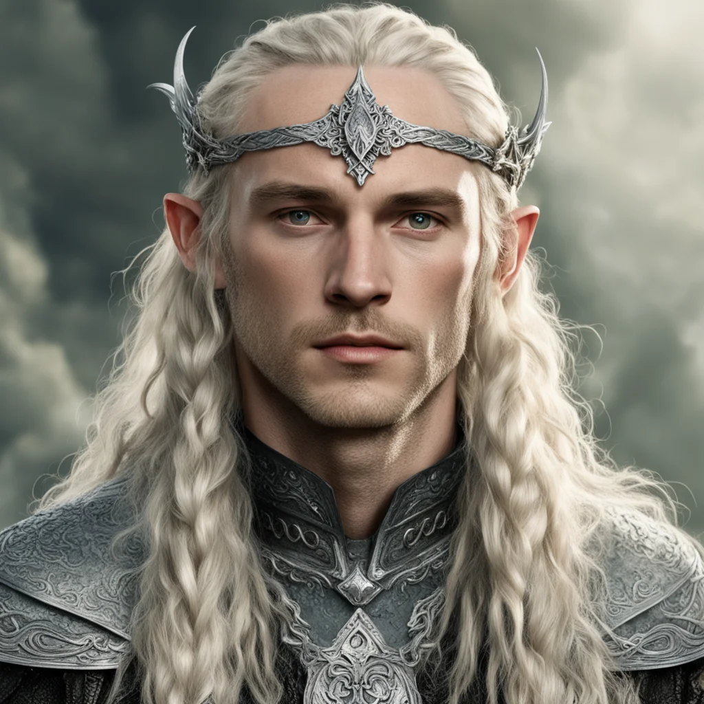 tolkien king amdir with blond hair with braids wearing silver serpentine elvish circlet encrusted with diamonds confident engaging wow artstation art 3