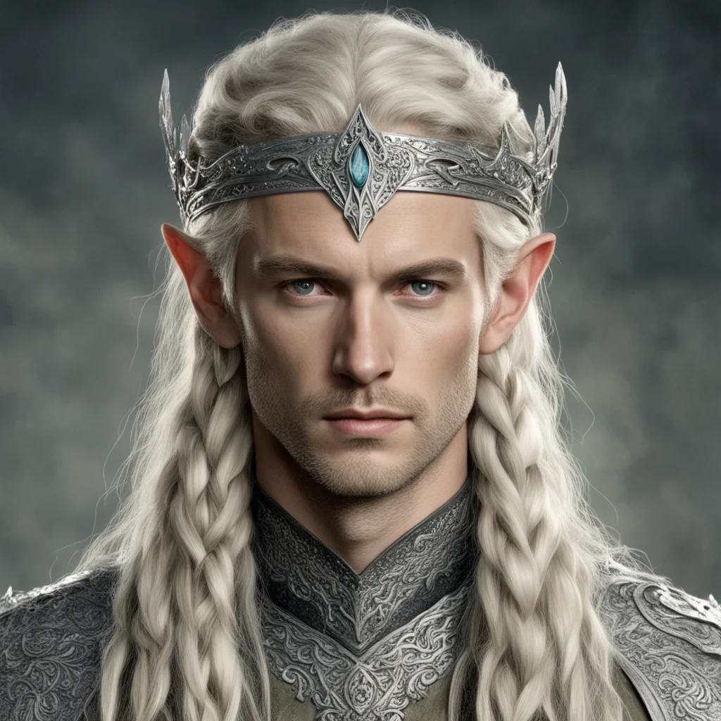 tolkien king amdir with blond hair with braids wearing silver serpentine elvish circlet encrusted with dianonds amazing awesome portrait 2