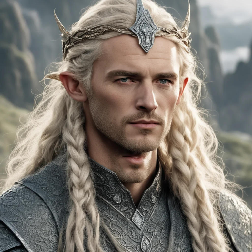 tolkien king amdir with blond hair with braids wearing silver serpentine elvish circlet encrusted with dianonds good looking trending fantastic 1