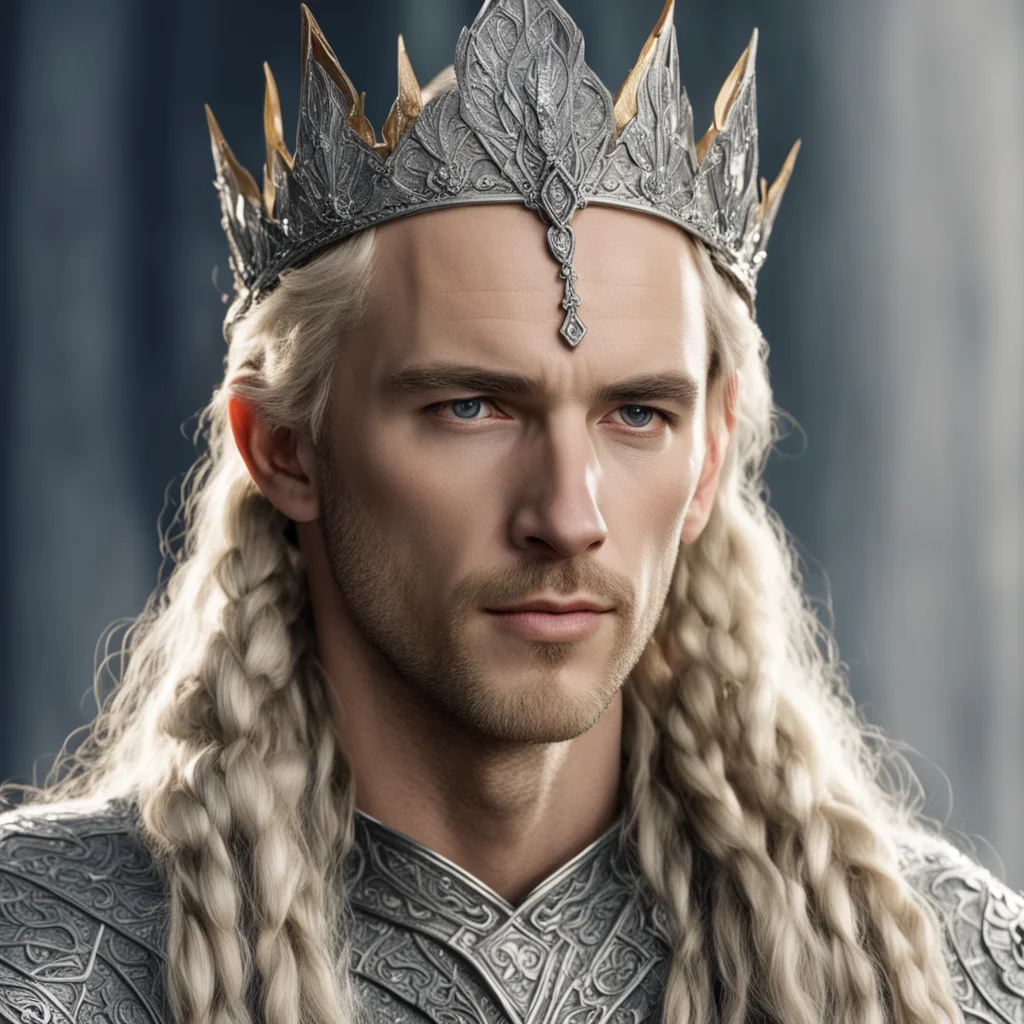 tolkien king amdir with blond hair with braids wearing silver sindar elven crown with diamonds amazing awesome portrait 2