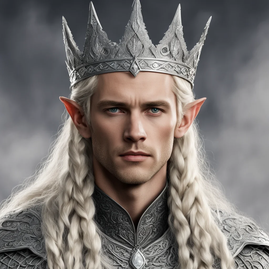 tolkien king amdir with blond hair with braids wearing silver sindar elven crown with diamonds confident engaging wow artstation art 3