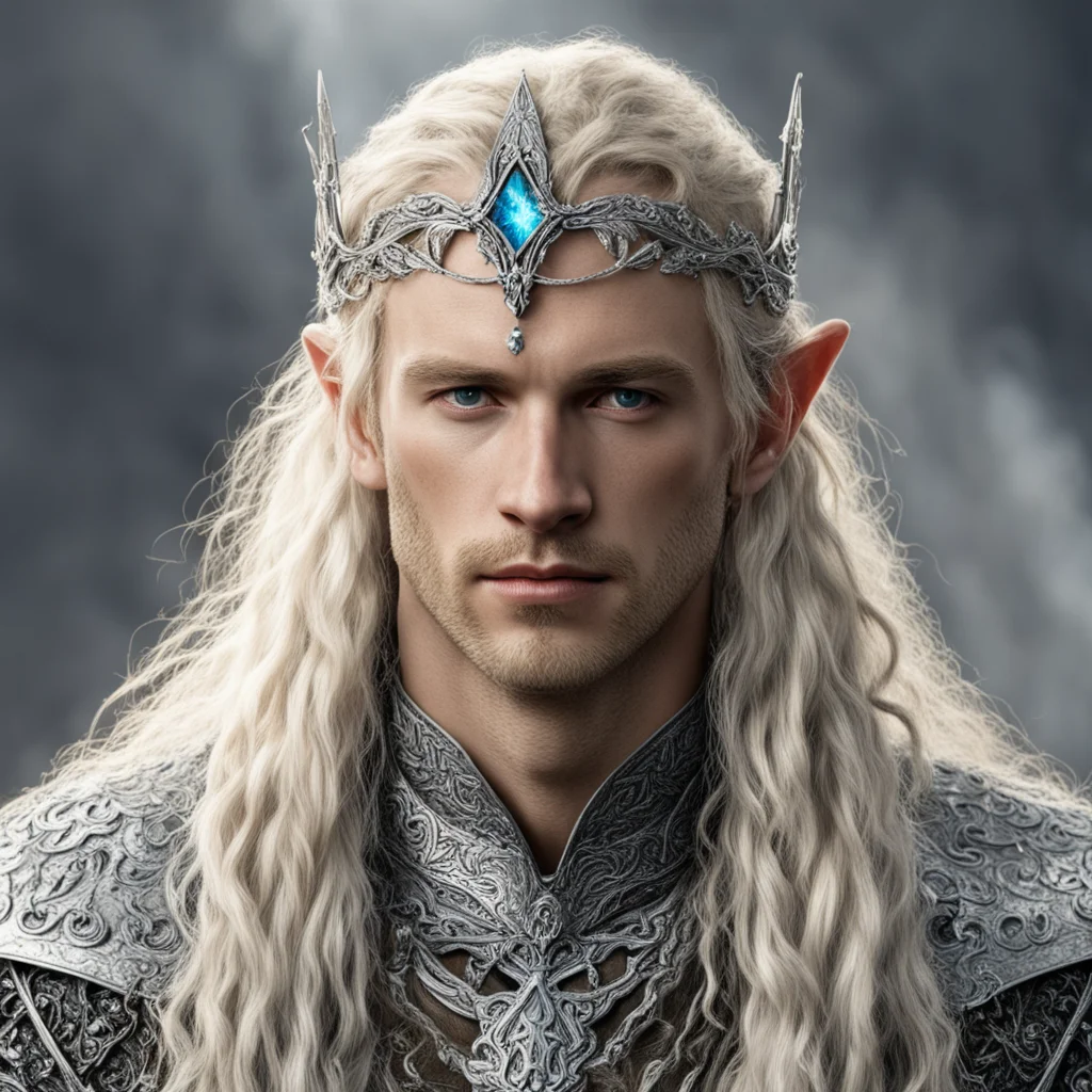 tolkien king amdir with blond hair with braids wearing silver sindarin elvish circlet encrusted with diamonds good looking trending fantastic 1