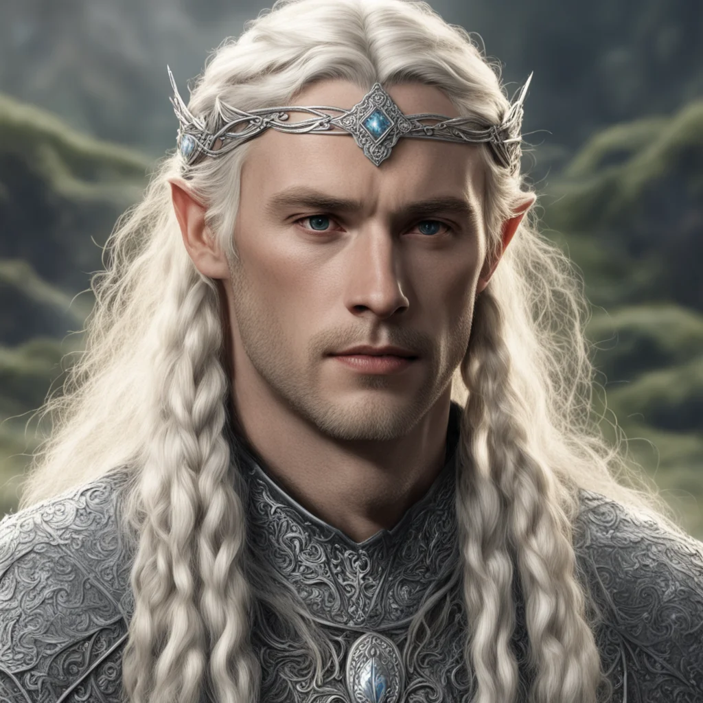 aitolkien king amdir with blond hair with braids wearing silver sindarin elvish circlet with diamonds confident engaging wow artstation art 3