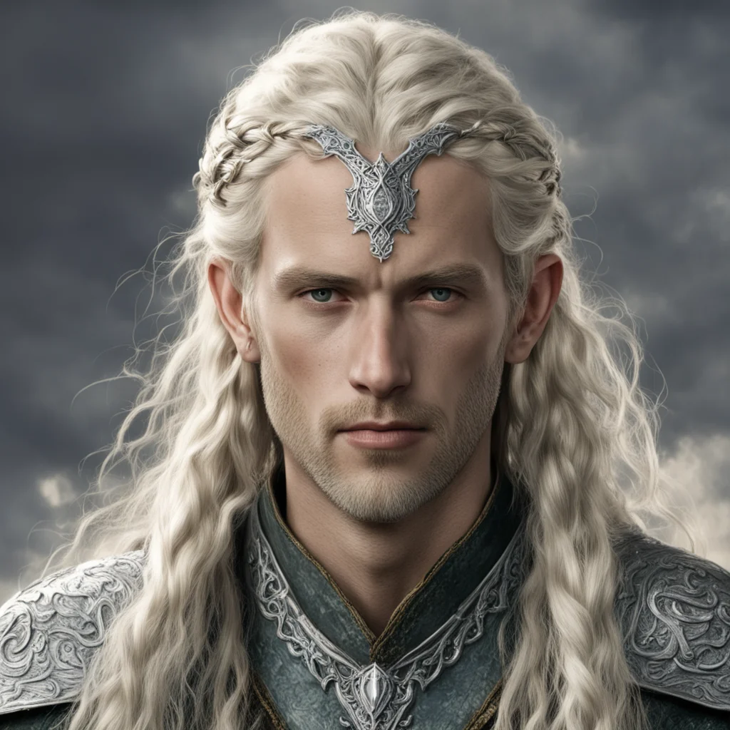 tolkien king amdir with blond hair with braids wearing silver sindarin elvish circlet with diamonds good looking trending fantastic 1