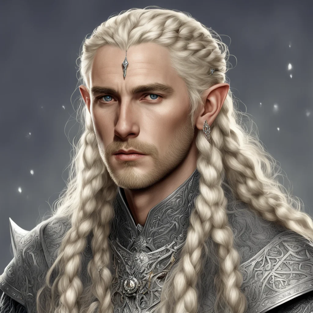 tolkien king amdir with blond hair with braids wearing silver sindarin elvish circlets with diamonds amazing awesome portrait 2