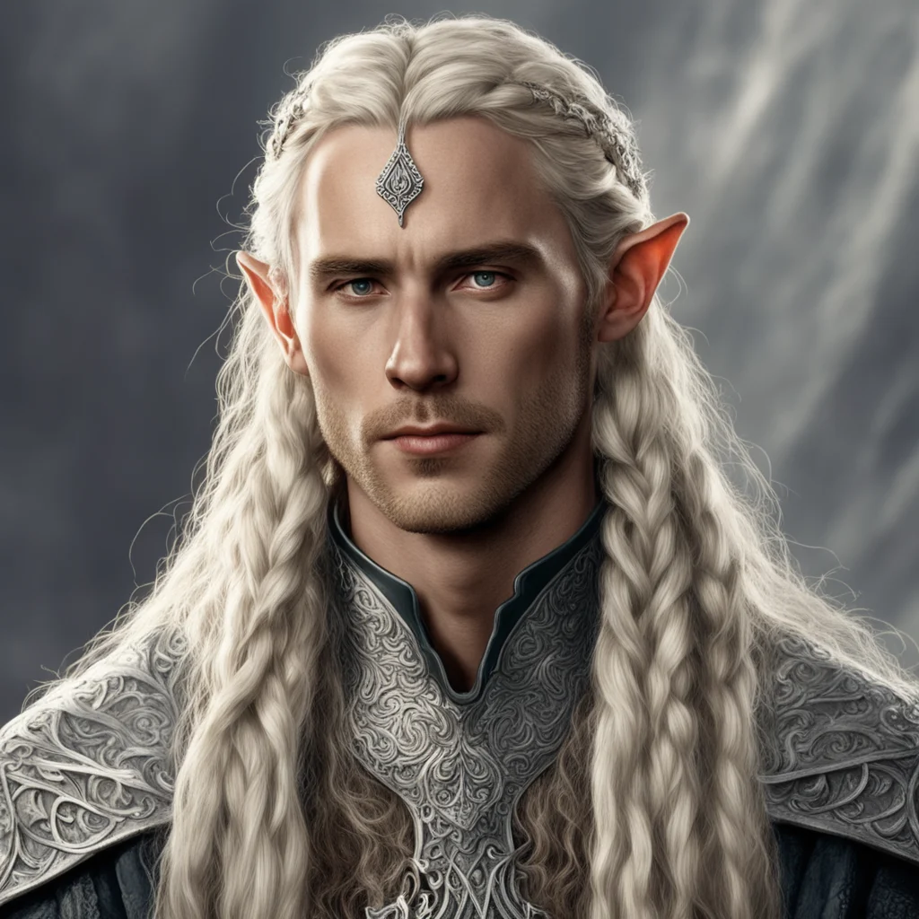 tolkien king amdir with blond hair with braids wearing silver sindarin elvish circlets with diamonds confident engaging wow artstation art 3