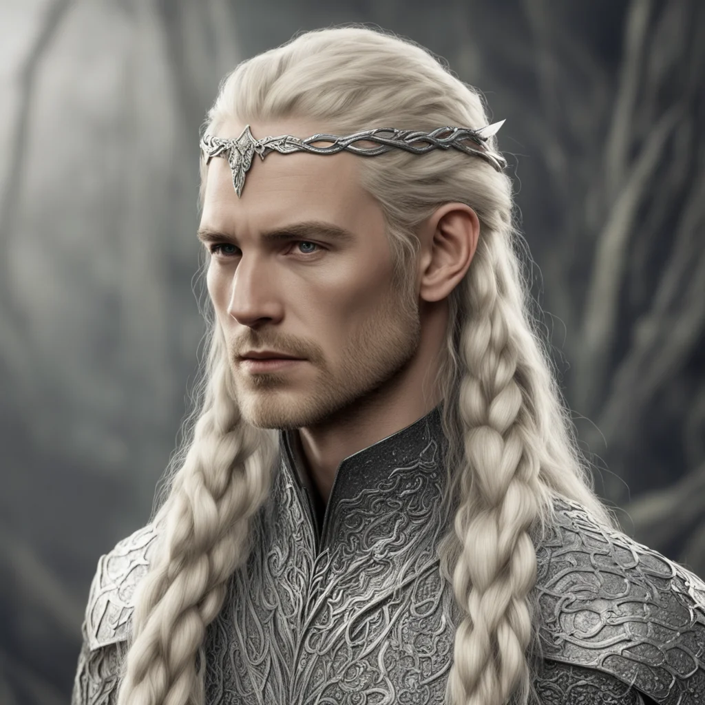 tolkien king amdir with blond hair with braids wearing silver snake elven hair forks with diamonds amazing awesome portrait 2