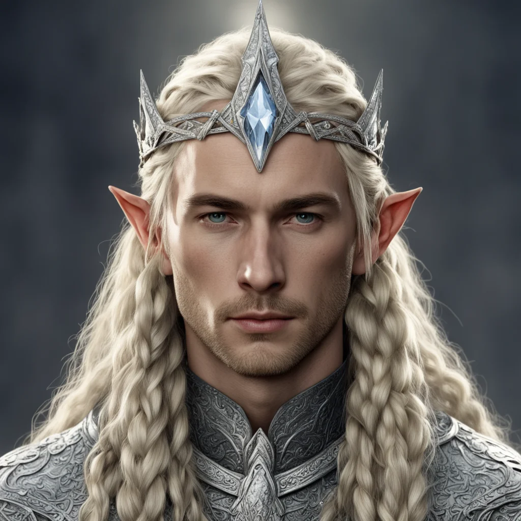 tolkien king amdir with blond hair with braids wearing silver wood elf circlet encrusted with diamonds with large diamond in the center  confident engaging wow artstation art 3