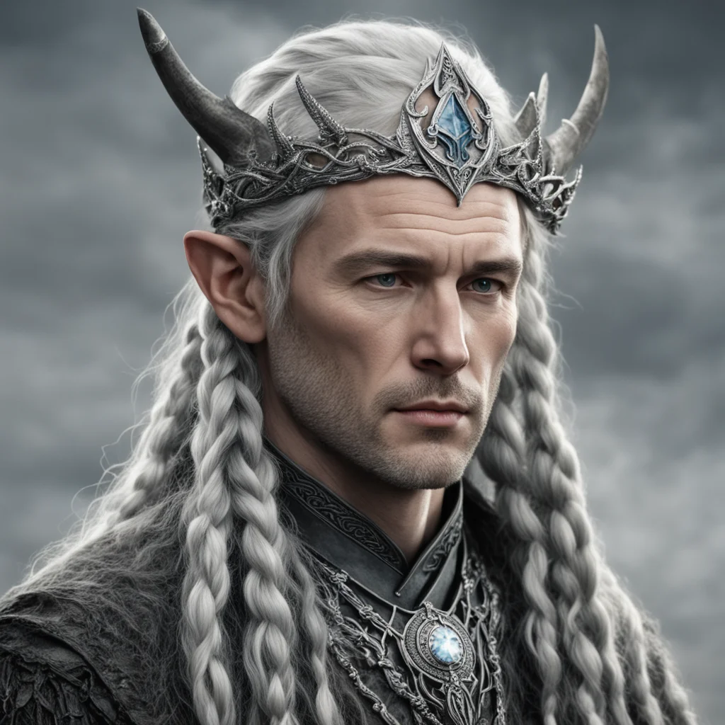 aitolkien king amdir with braids wearing silver stag elven circlet with diamonds confident engaging wow artstation art 3
