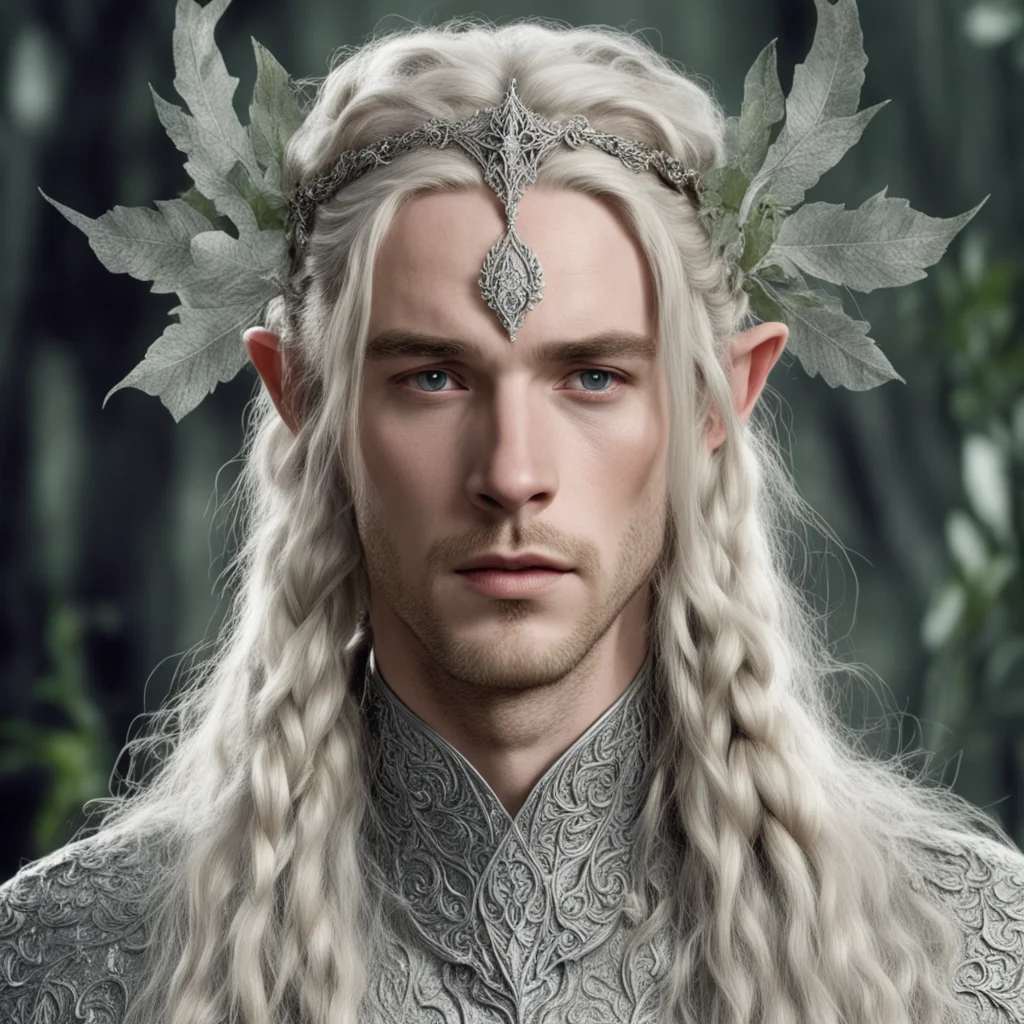 tolkien king amroth with blond hair and braids wearing silver leafy vines encrusted with diamonds to form silver elvish circlet with large center diamond amazing awesome portrait 2