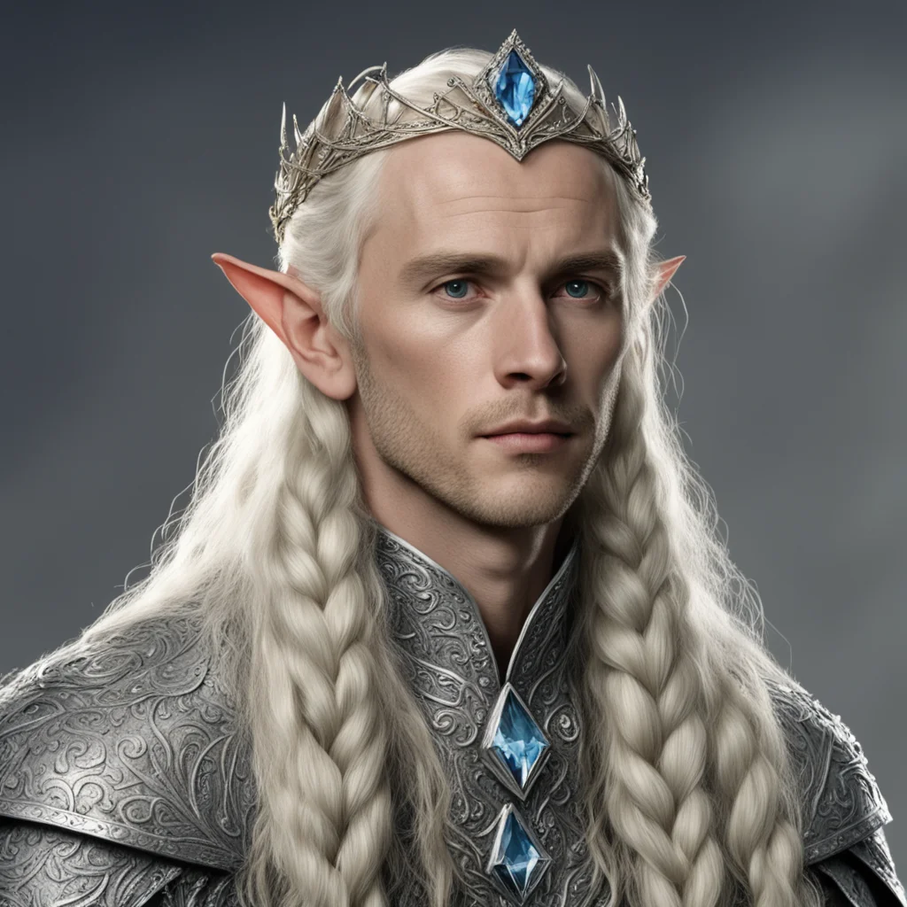 tolkien king amroth with blond hair and braids wearing silver serpentine elvish circlet encrusted with diamonds with large center diamond  amazing awesome portrait 2