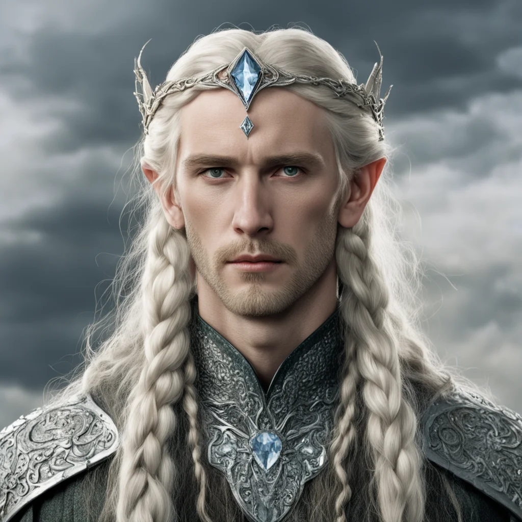 tolkien king amroth with blond hair and braids wearing silver serpentine elvish circlet encrusted with diamonds with large center diamond  confident engaging wow artstation art 3
