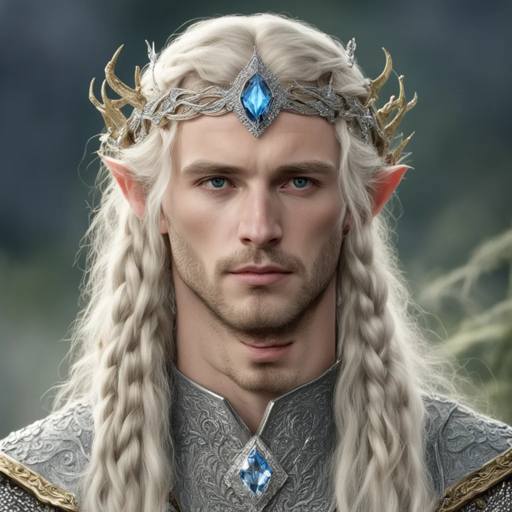 tolkien king amroth with blond hair and braids wearing silver serpentine elvish circlet encrusted with diamonds with large center diamond confident engaging wow artstation art 3