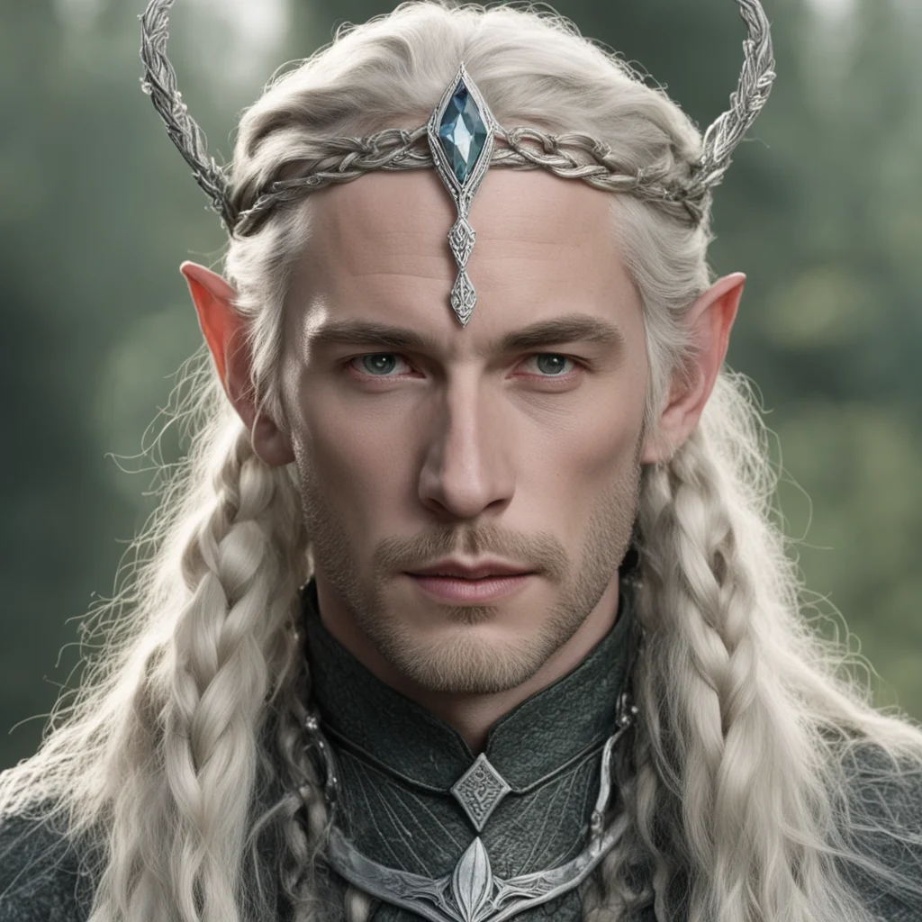 tolkien king amroth with blond hair and braids wearing silver serpentine sindarin elvish circlet with large center diamond amazing awesome portrait 2