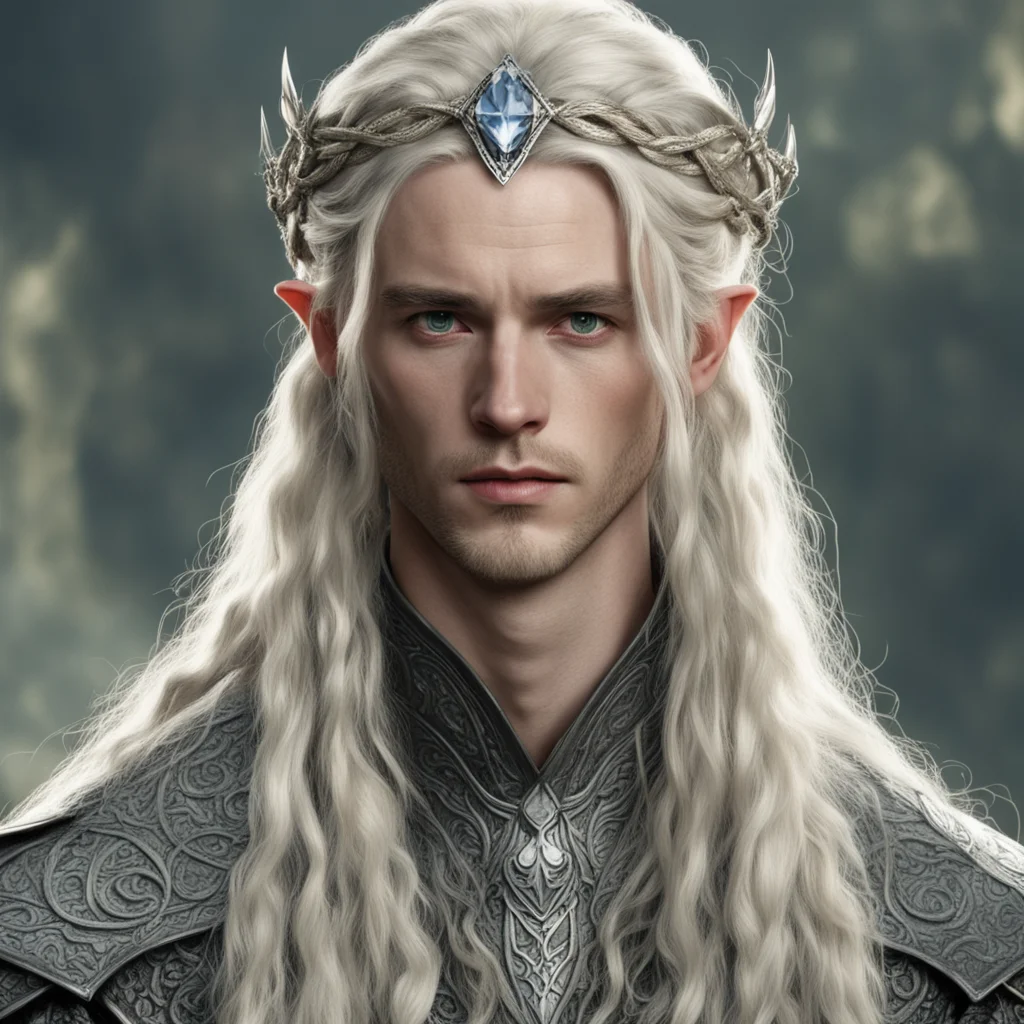 tolkien king amroth with blond hair and braids wearing silver serpentine sindarin elvish circlet with large center diamond confident engaging wow artstation art 3