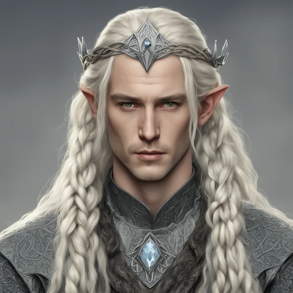 tolkien king amroth with blond hair and braids wearing silver serpentine sindarin elvish circlet with large center diamond good looking trending fantastic 1
