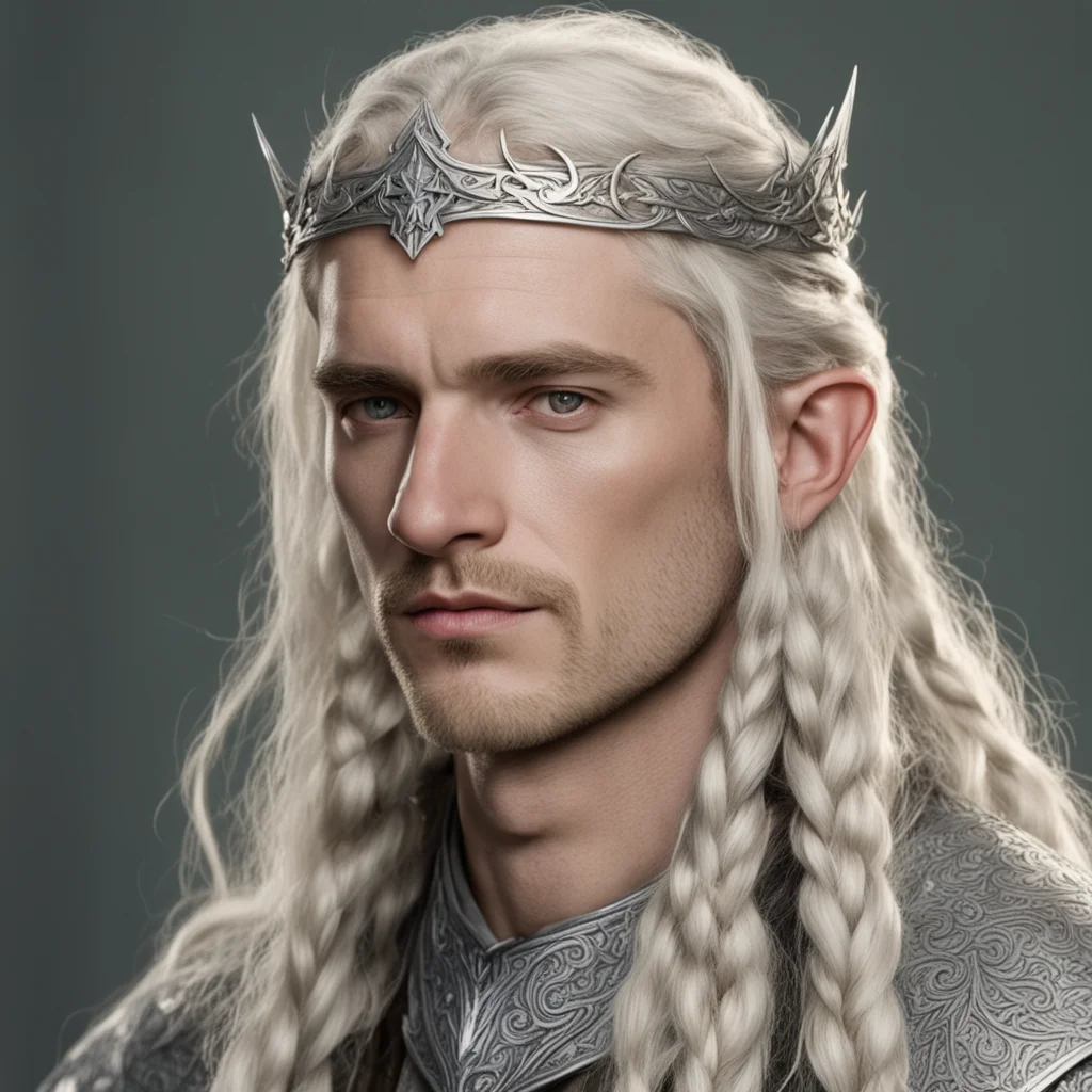 tolkien king amroth with blond hair and braids wearing silver sindarin elvish circlet with center diamond amazing awesome portrait 2
