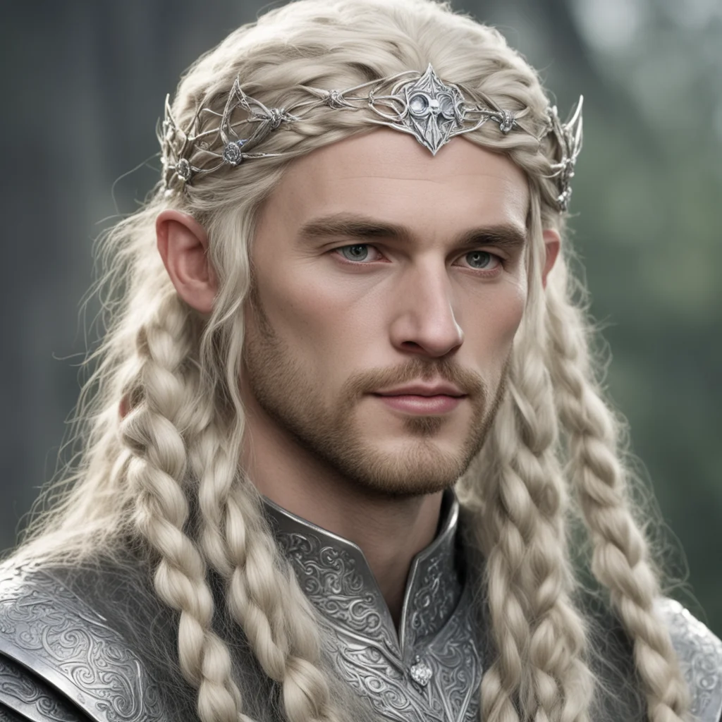 tolkien king amroth with blond hair and braids wearing silver sindarin elvish circlet with center diamond confident engaging wow artstation art 3