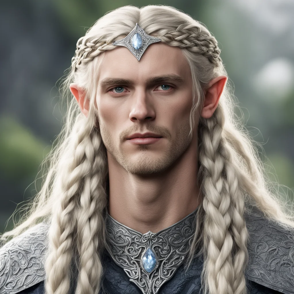 tolkien king amroth with blond hair and braids wearing silver sindarin elvish circlet with center diamond good looking trending fantastic 1