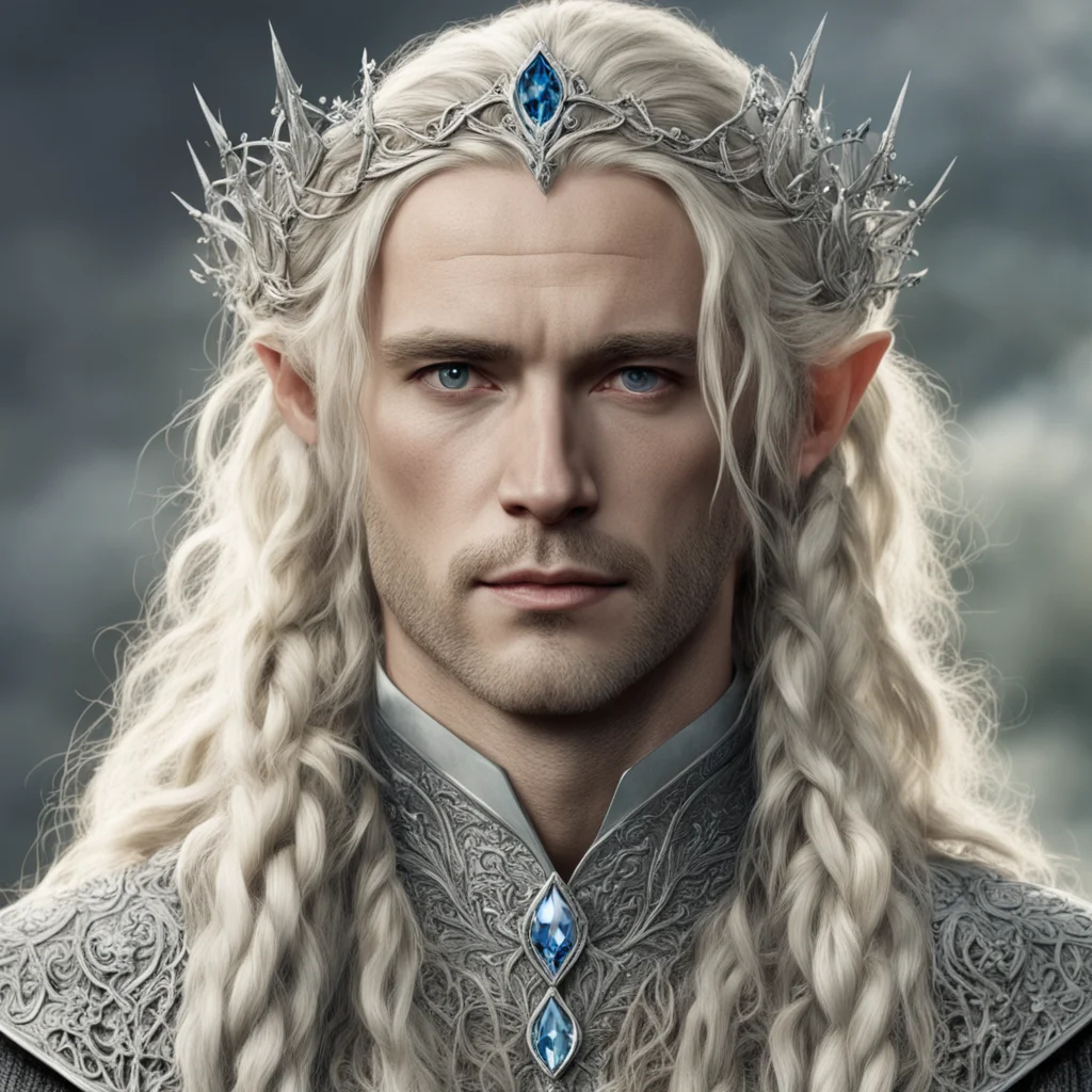 tolkien king amroth with blond hair and braids wearing silver vines encrusted with diamonds forming a silver elvish circlet with large center diamond  amazing awesome portrait 2