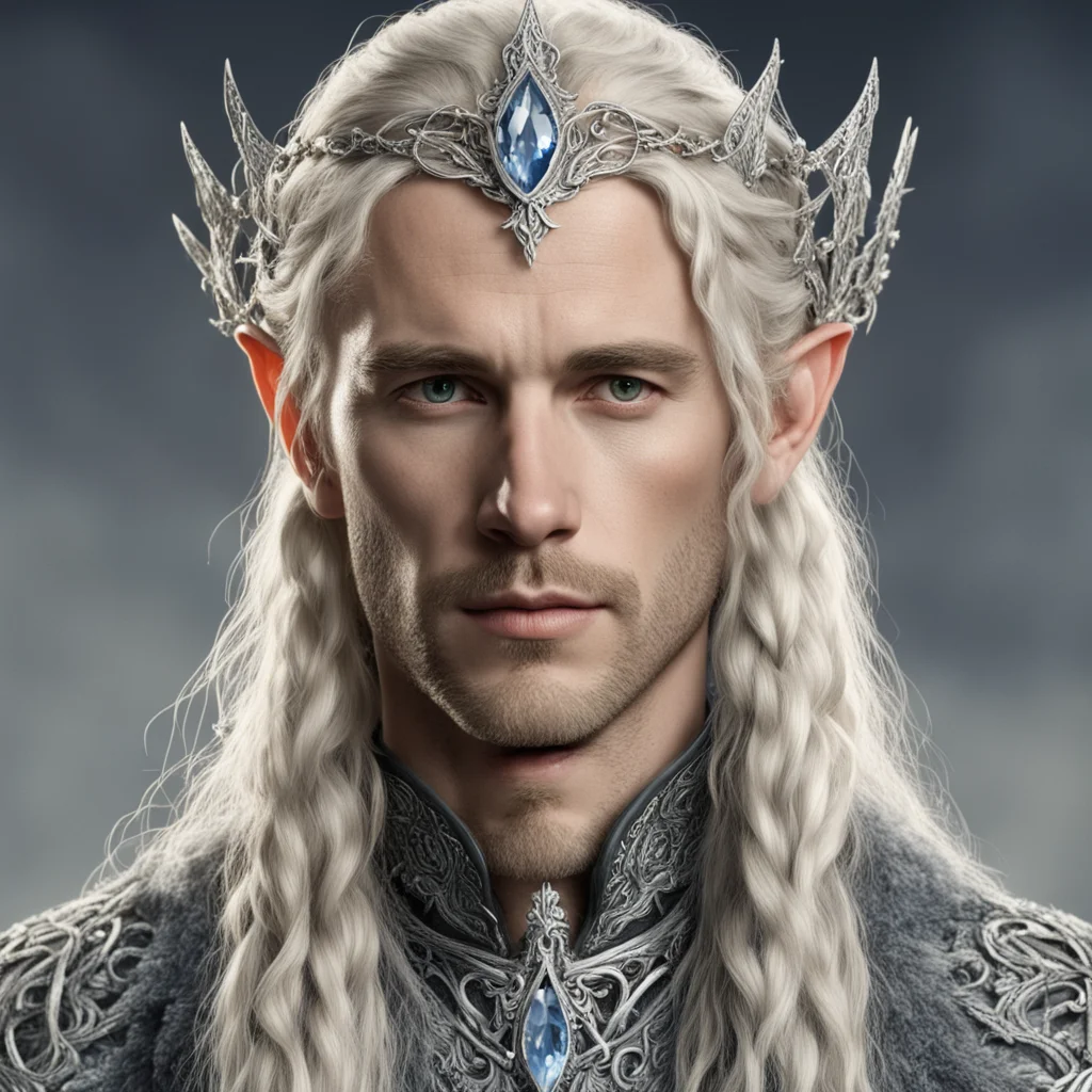 tolkien king amroth with blond hair and braids wearing silver vines encrusted with diamonds forming a silver elvish circlet with large center diamond  confident engaging wow artstation art 3