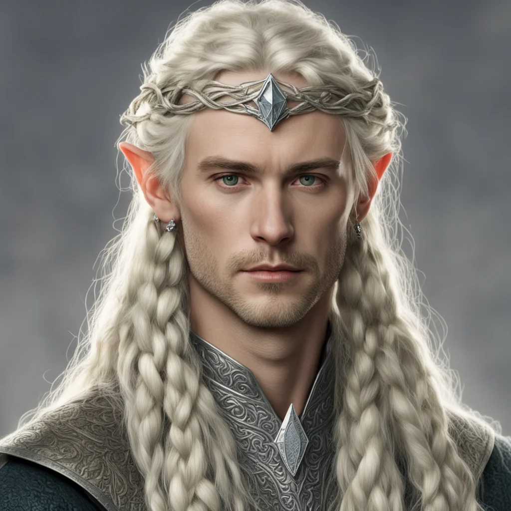 tolkien king amroth with blond hair and braids wearing small silver serpentine elvish circlet with large center diamond amazing awesome portrait 2