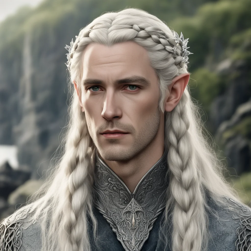 tolkien king amroth with blond hair with braids wearing silver elven hair pins with diamonds good looking trending fantastic 1