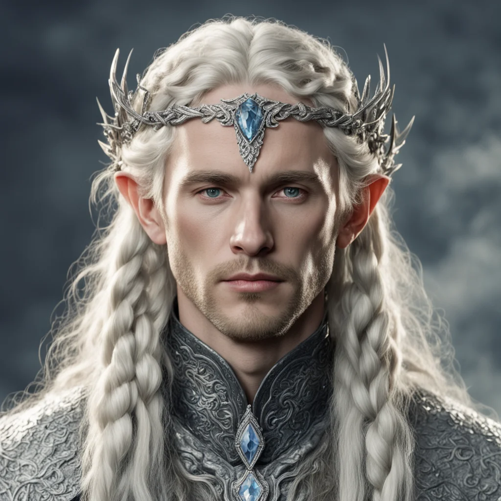 tolkien king amroth with blond hair with braids wearing silver fiery serpentine silver elvish circlet encrusted with diamonds with large center diamond confident engaging wow artstation art 3