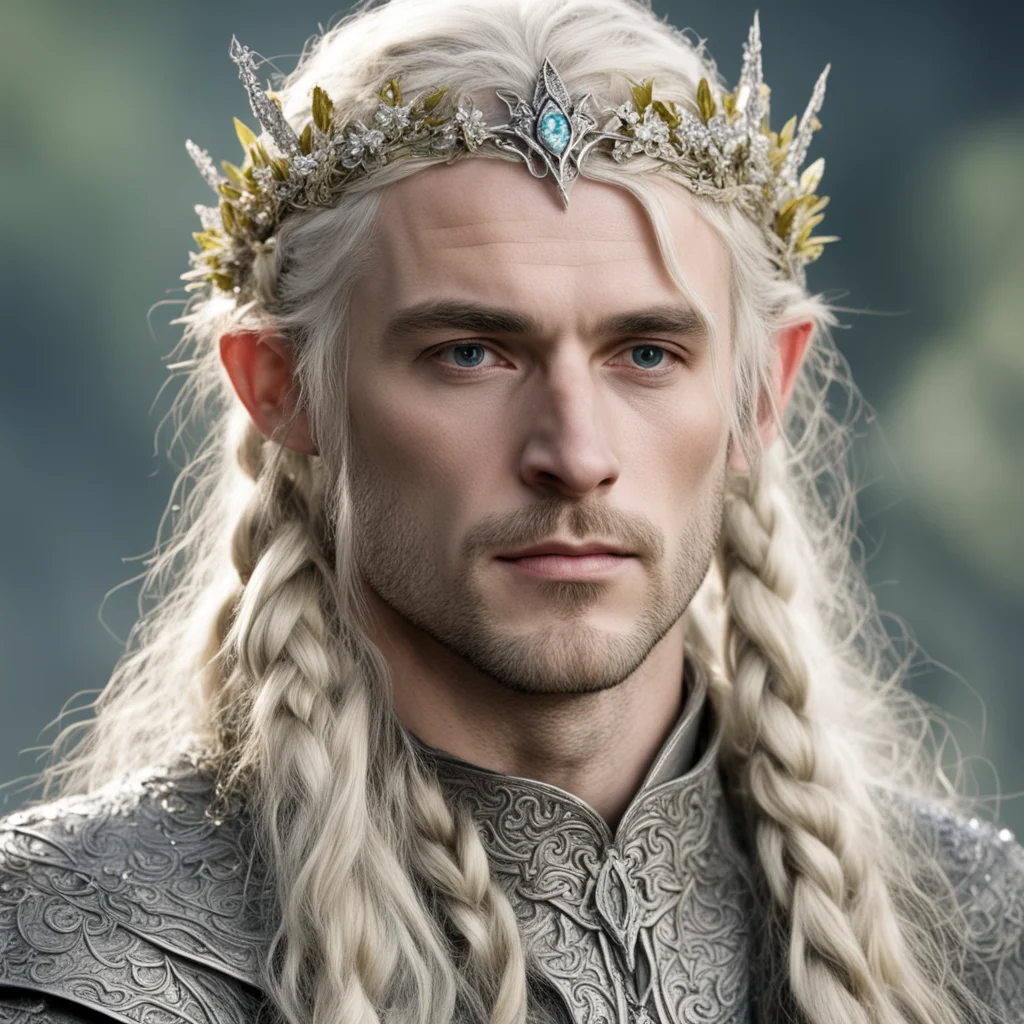 tolkien king amroth with blond hair with braids wearing silver flower elvish circlet encrusted with diamonds amazing awesome portrait 2