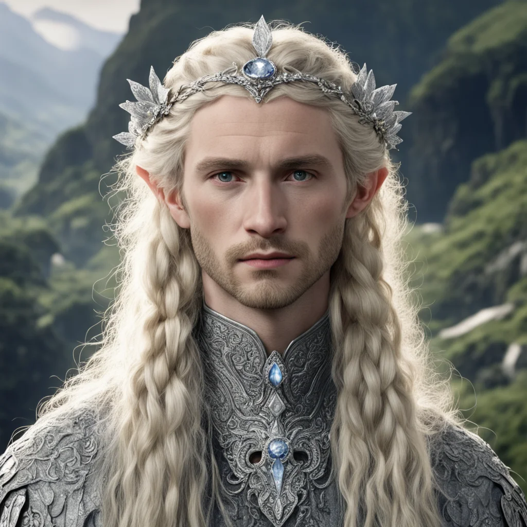 tolkien king amroth with blond hair with braids wearing silver flower elvish circlet encrusted with diamonds with large center diamond confident engaging wow artstation art 3