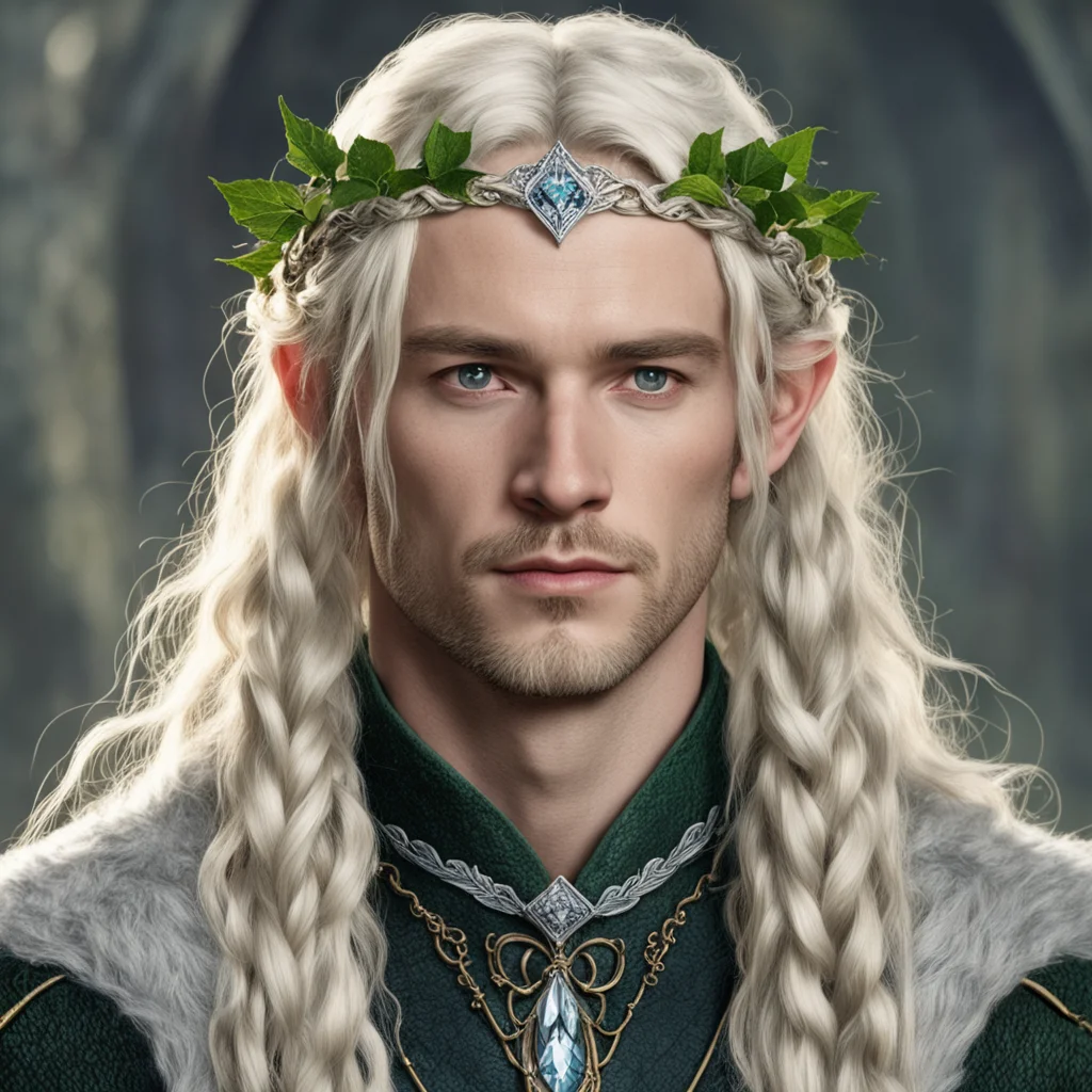 tolkien king amroth with blond hair with braids wearing silver holly leaf with diamond berry elvish circlet with large center diamond confident engaging wow artstation art 3