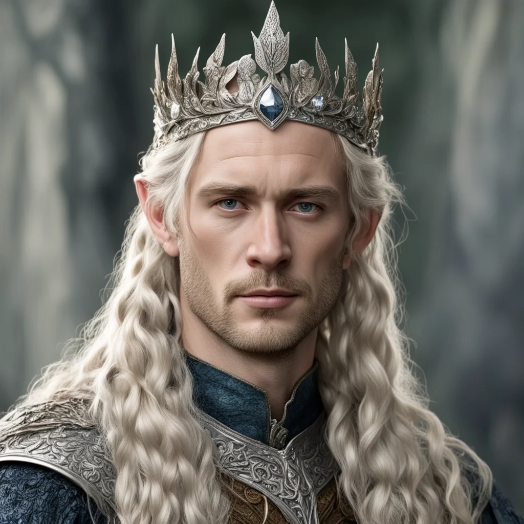 tolkien king amroth with blond hair with braids wearing silver oak leaf elvish circlet encrusted with diamonds amazing awesome portrait 2