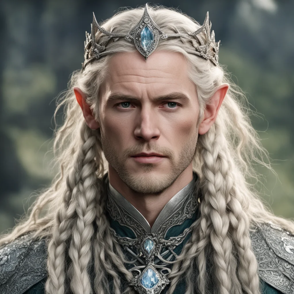 tolkien king amroth with blond hair with braids wearing silver serpentine elvish circlet encrusted with diamonds confident engaging wow artstation art 3