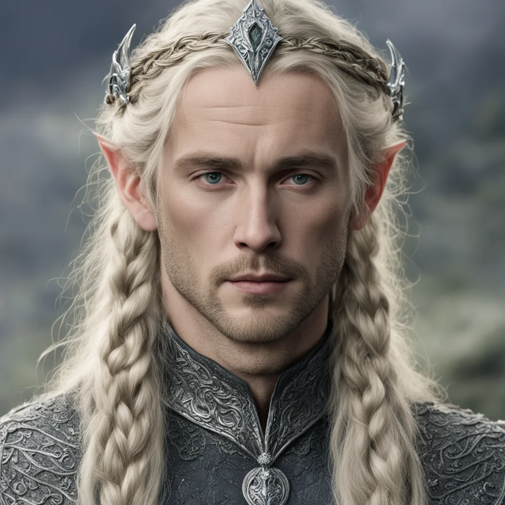 tolkien king amroth with blond hair with braids wearing silver serpentine elvish circlet encrusted with diamonds good looking trending fantastic 1