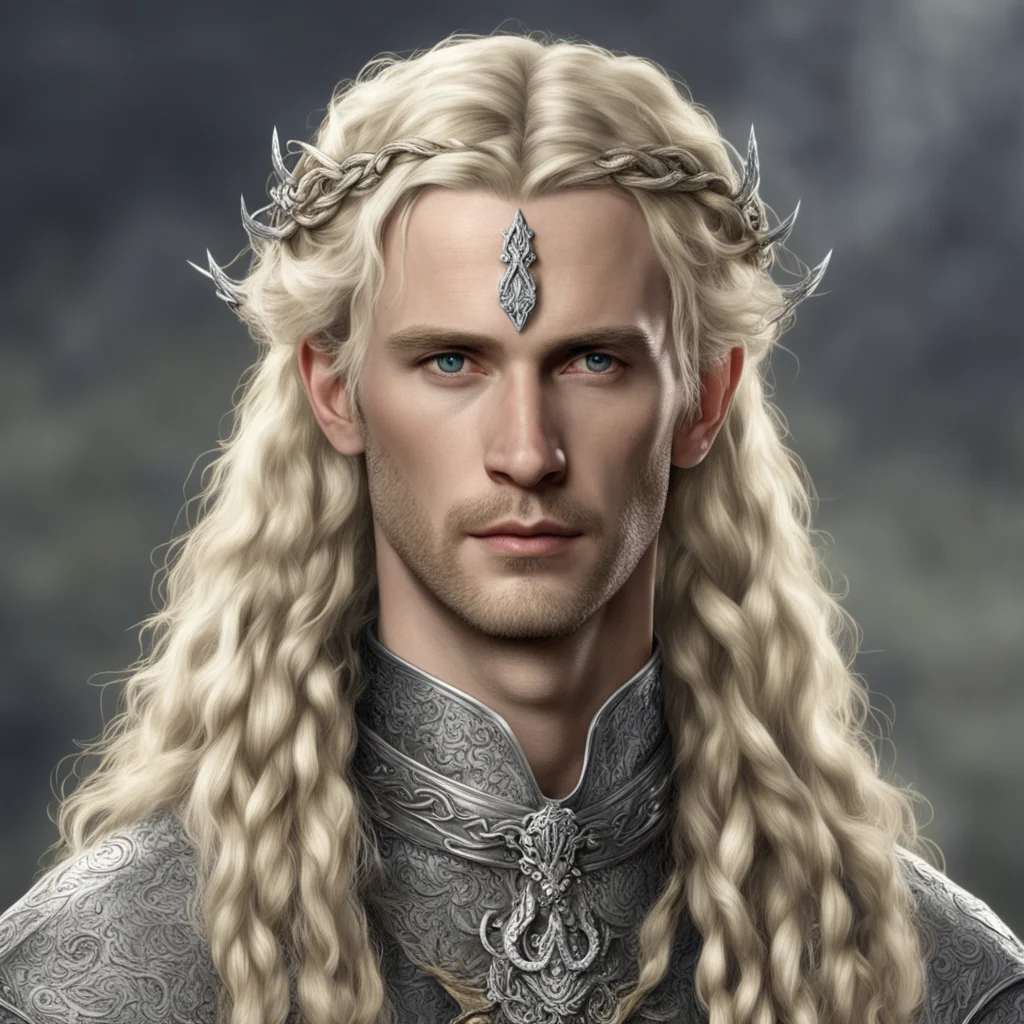 tolkien king amroth with blond hair with braids wearing silver serpents intertwined circlet with diamonds confident engaging wow artstation art 3